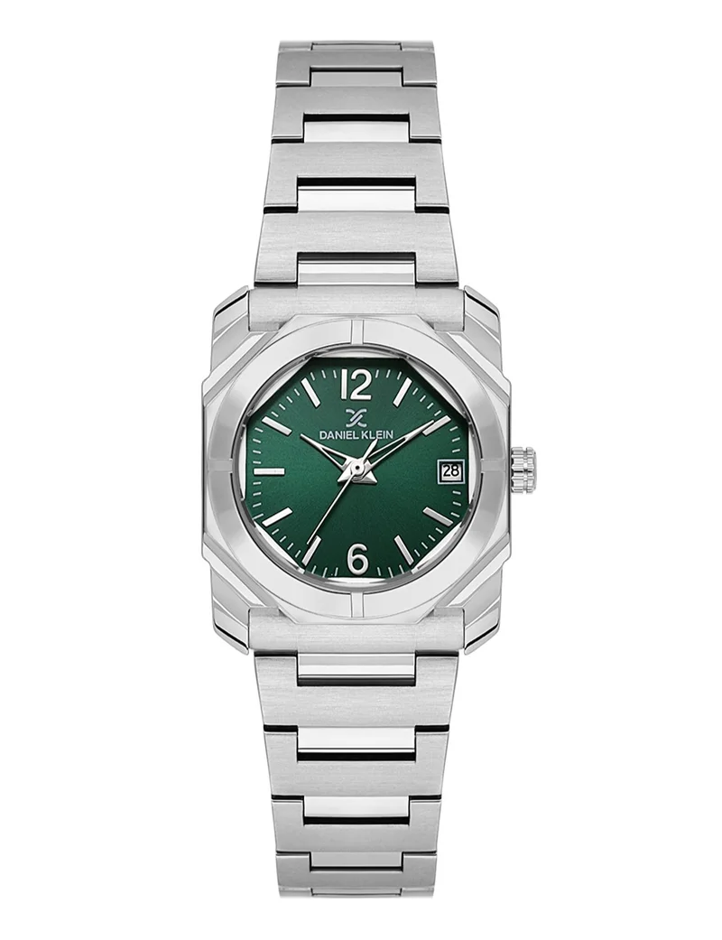 DANIEL KLEIN Women's Stainless Steel Silver Brass Case Analog Dark Green Round Sunray Dial Japanese Quartz Premium 30 Meters Water Resistant